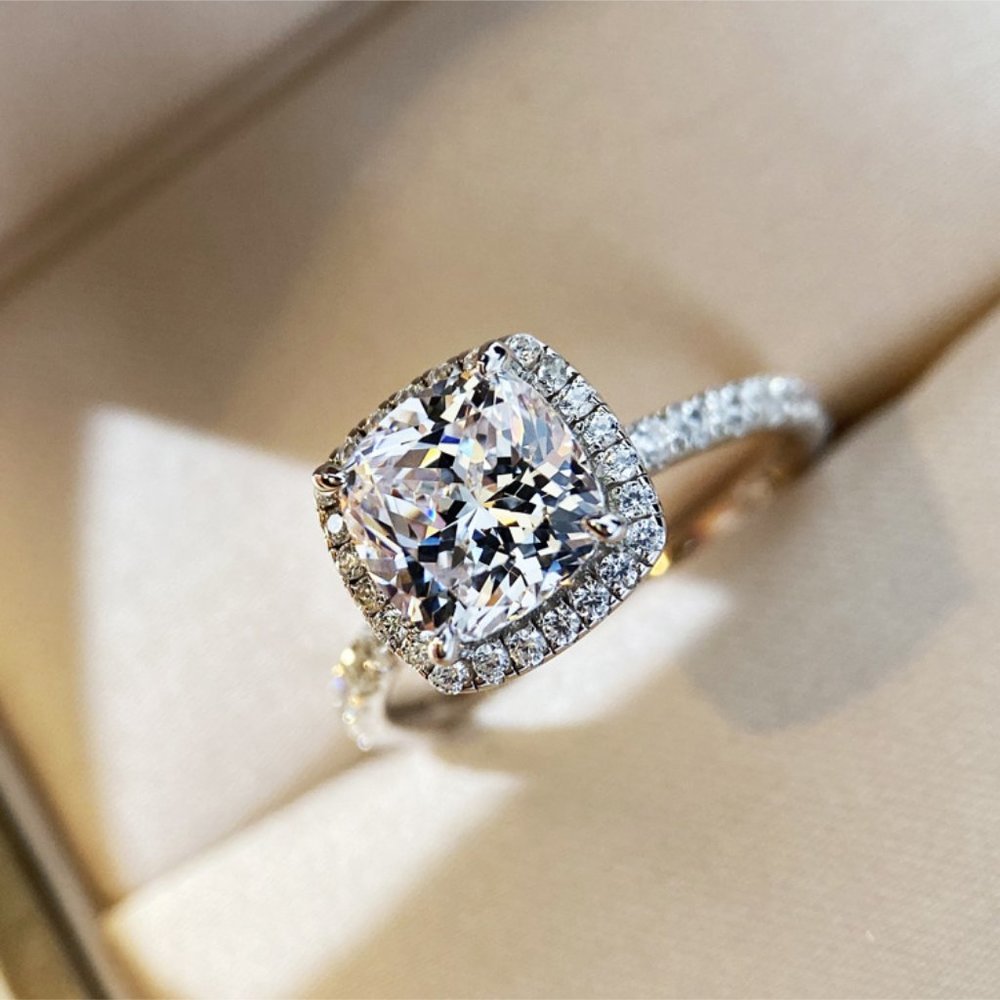 NEW 925 Silver Round Diamond Halo Wedding Ring 18 - Picture 9 of 13